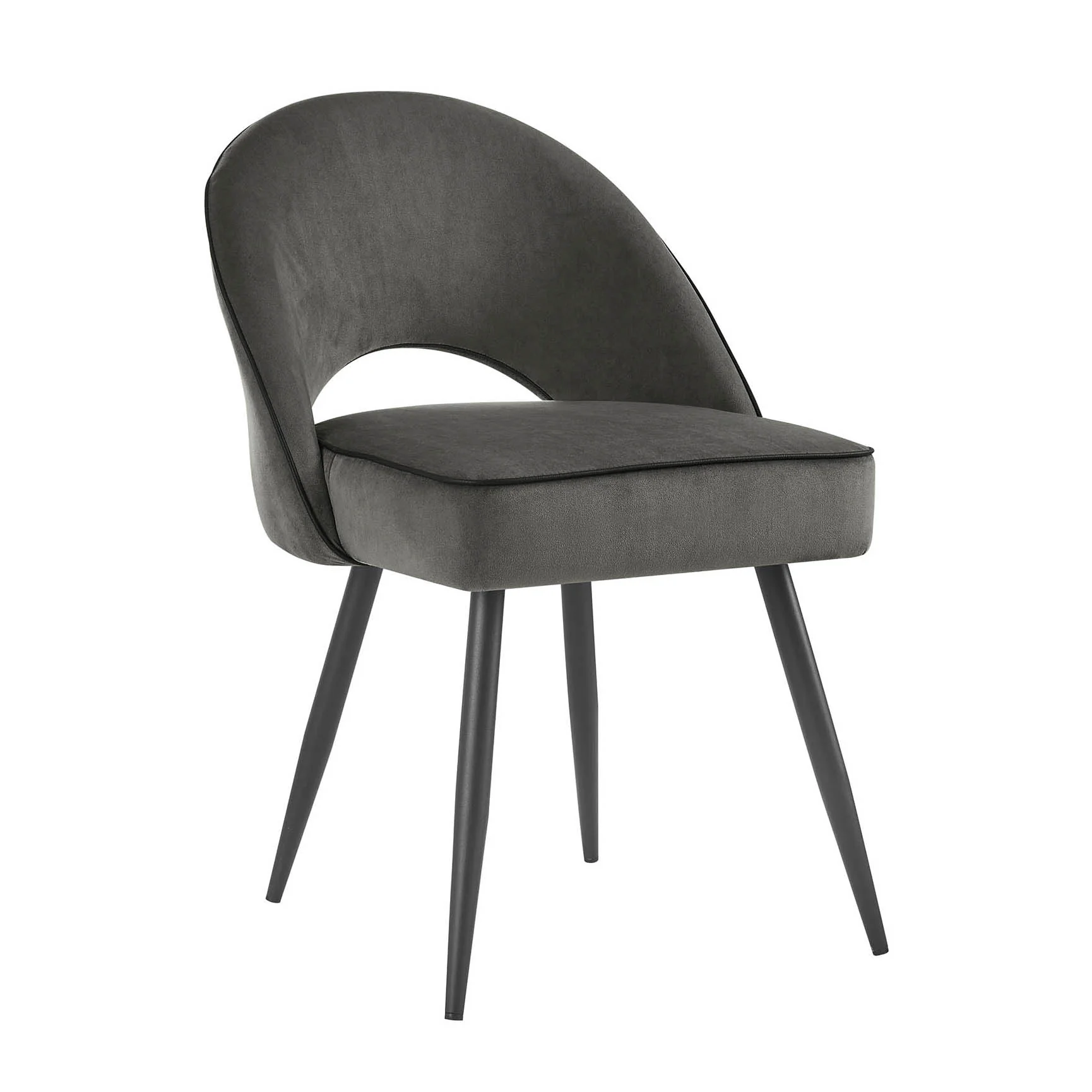 Oakley Set of 2 Dark Grey Velvet Upholstered Dining Chairs with Piping - Image 4
