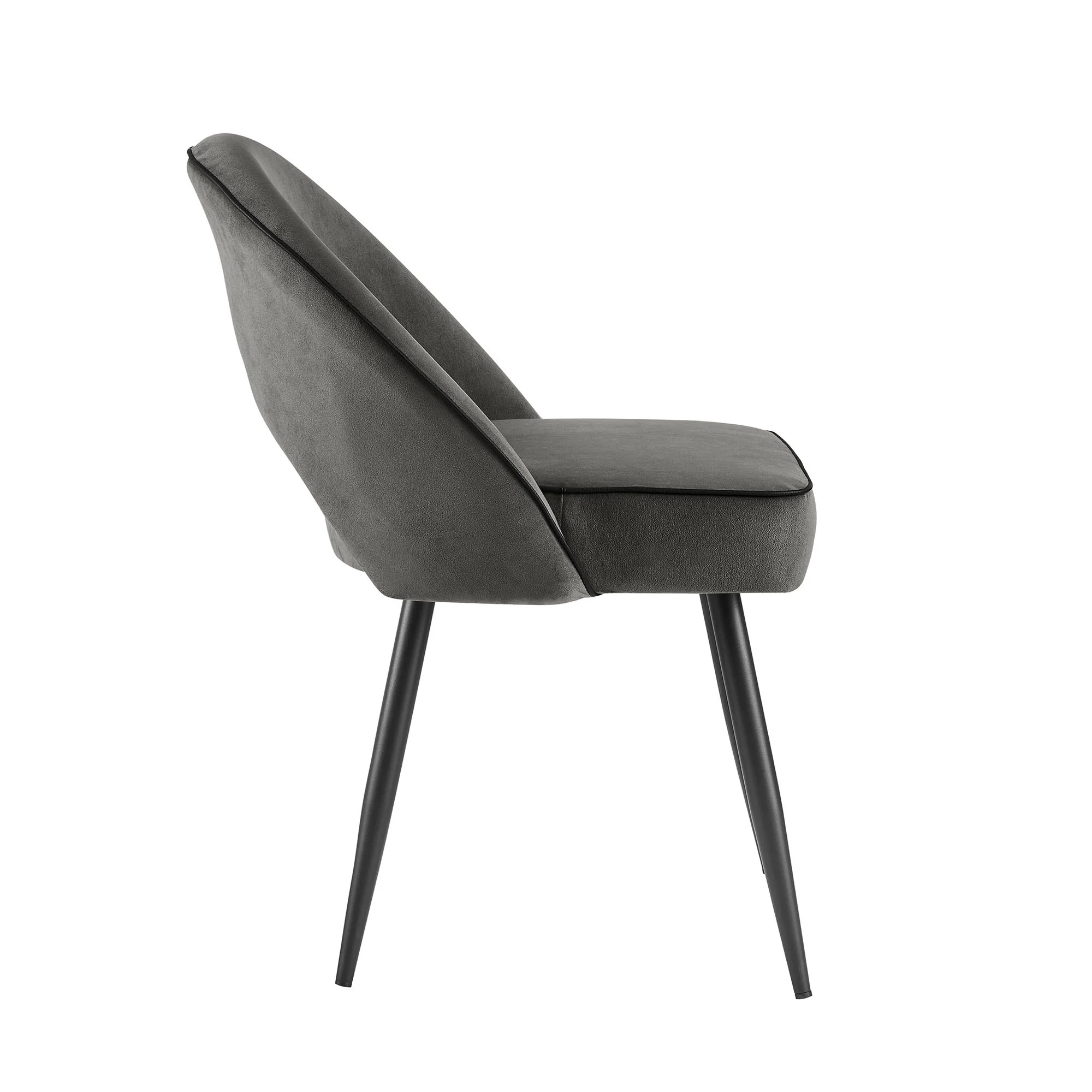 Oakley Set of 2 Dark Grey Velvet Upholstered Dining Chairs with Piping - Image 5