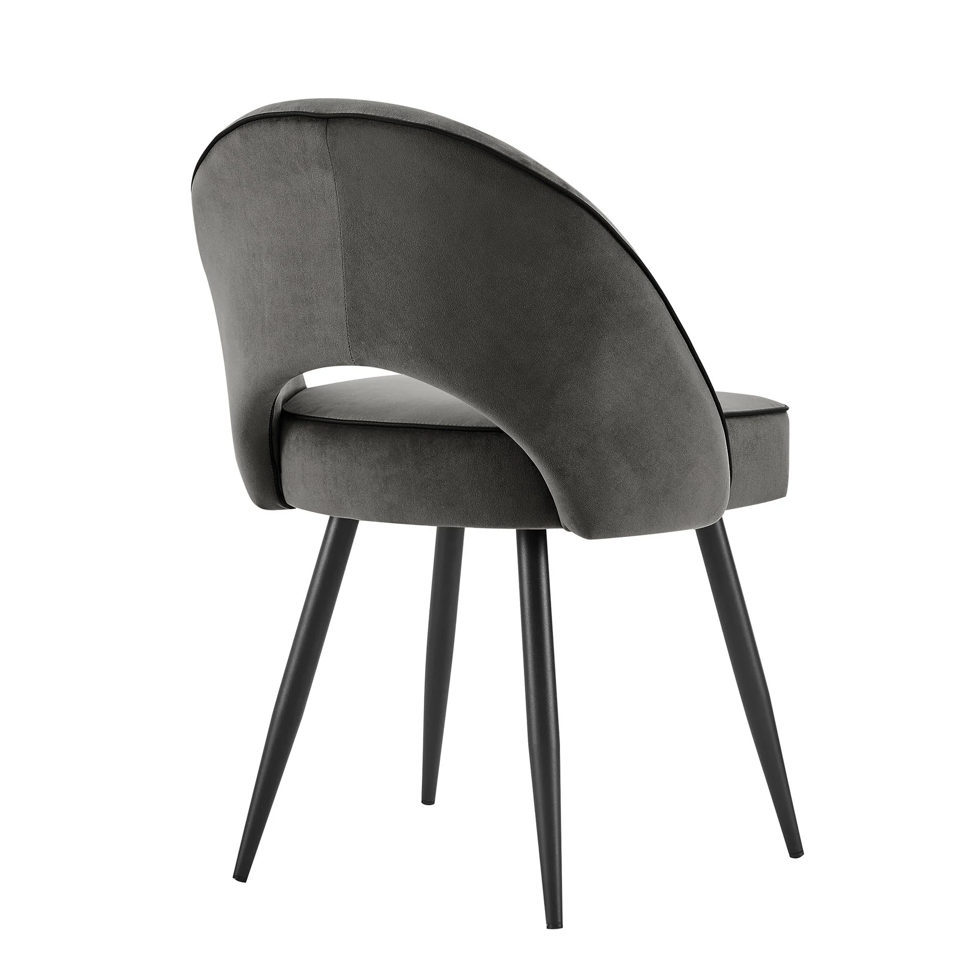 Oakley Set of 2 Dark Grey Velvet Upholstered Dining Chairs with Piping - Image 6