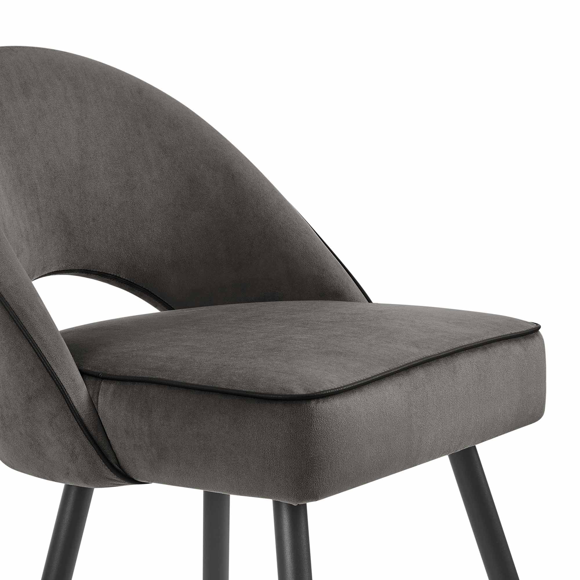 Oakley Set of 2 Dark Grey Velvet Upholstered Dining Chairs with Piping - Image 7