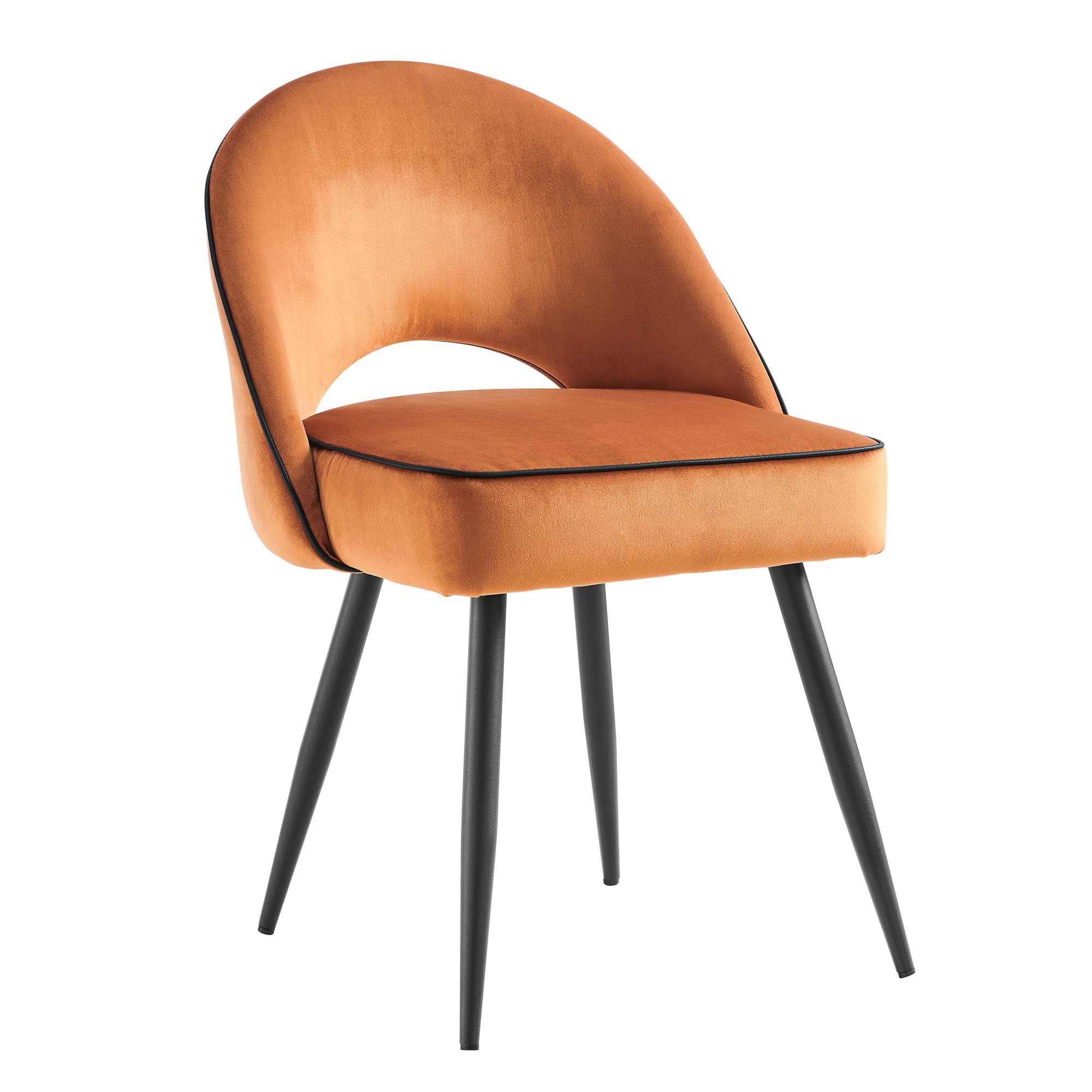 Oakley Set of 2 Orange Velvet Upholstered Dining Chairs with Contrast Piping - Image 4