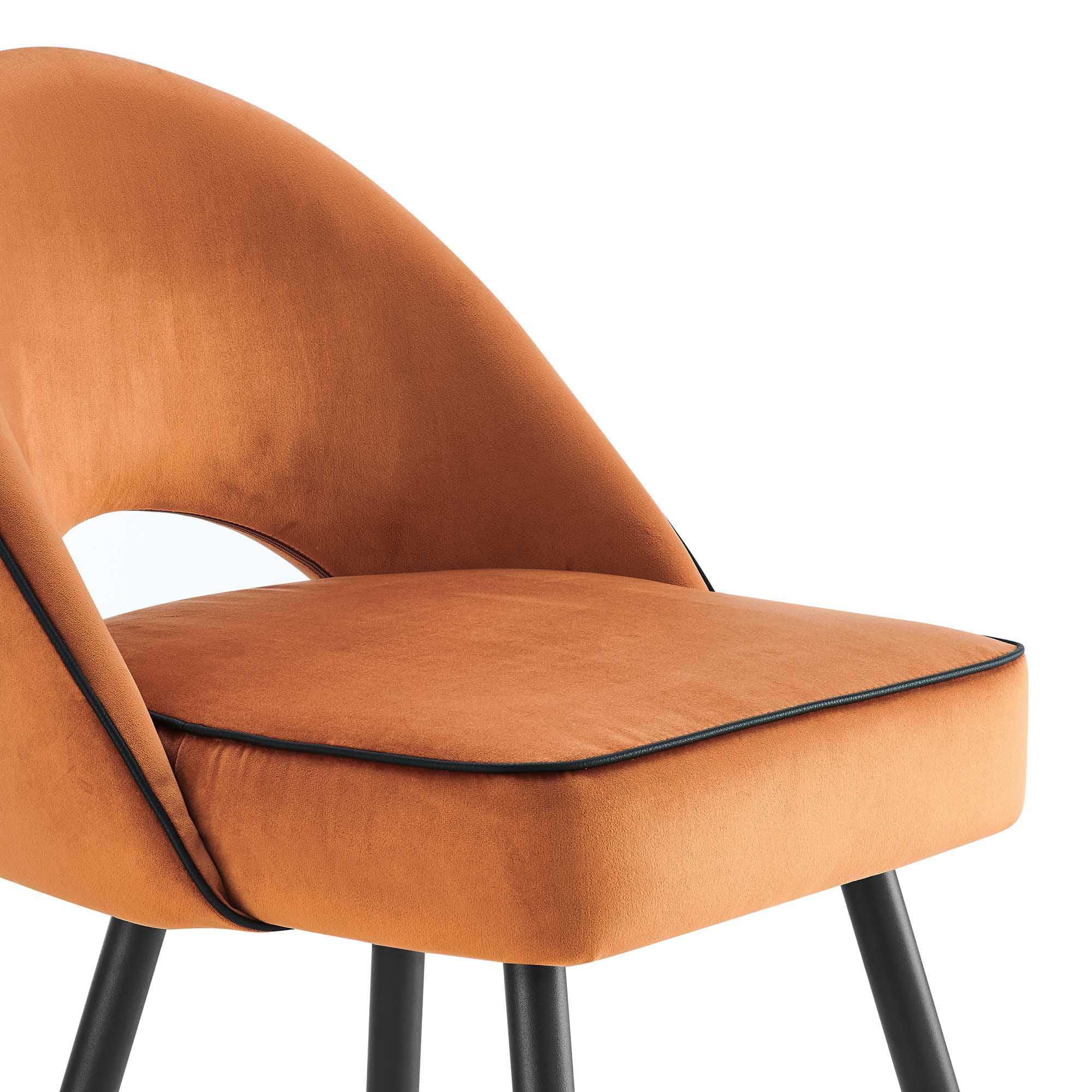 Oakley Set of 2 Orange Velvet Upholstered Dining Chairs with Contrast Piping - Image 7