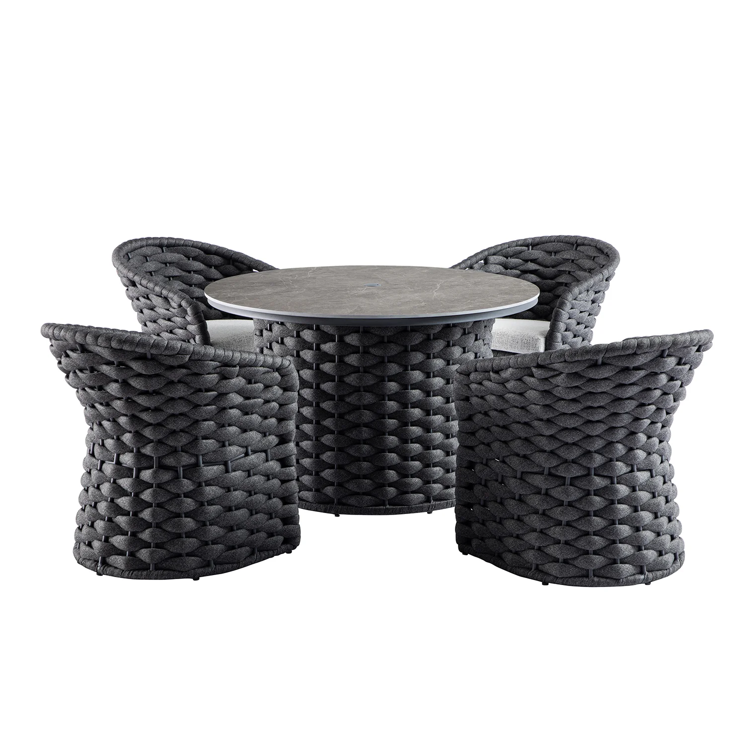 Positano Wide Rope 4-Seater Round Dining Set, Grey - Image 2