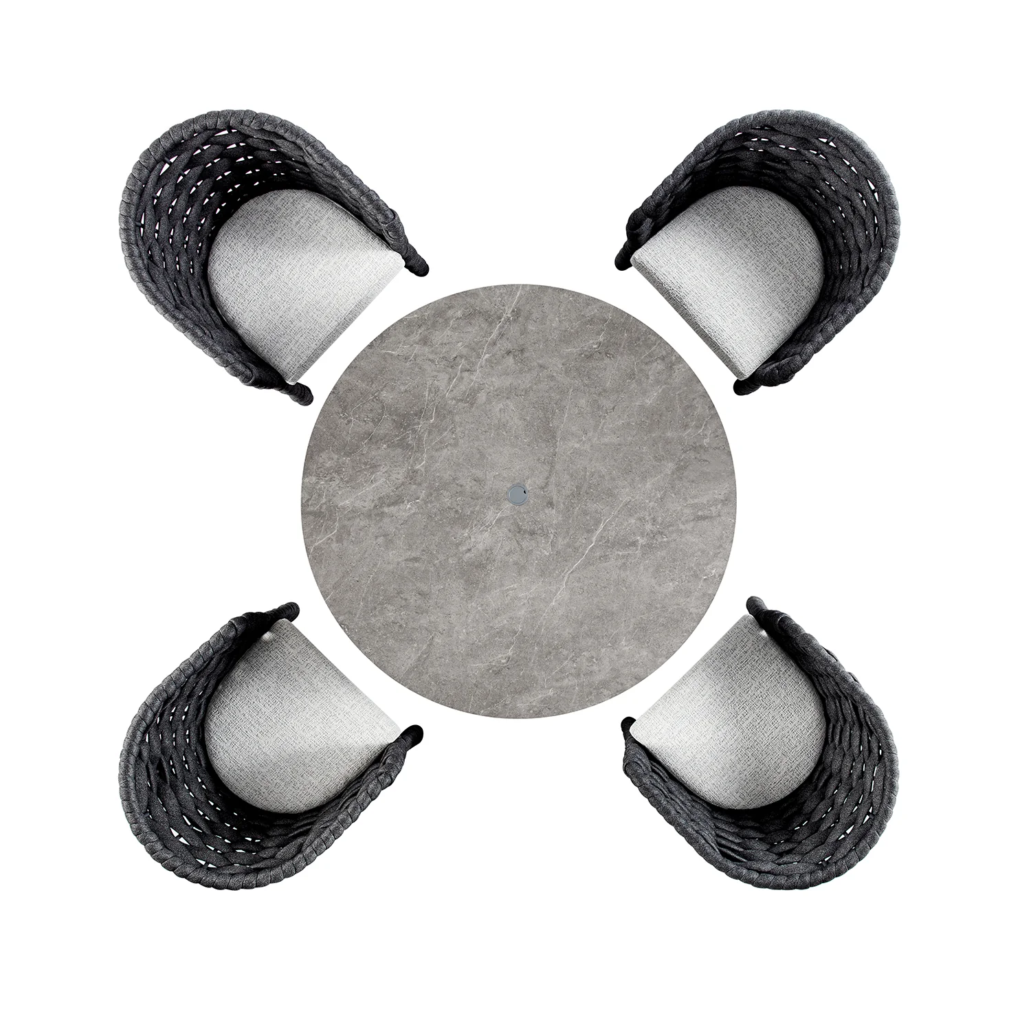 Positano Wide Rope 4-Seater Round Dining Set, Grey - Image 4