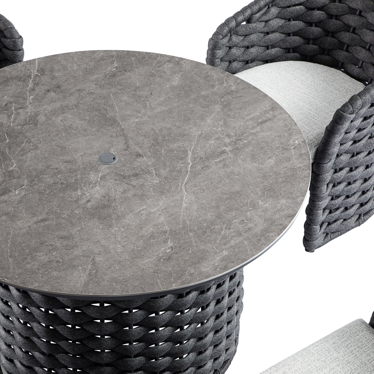 Positano Wide Rope 4-Seater Round Dining Set, Grey - Image 5