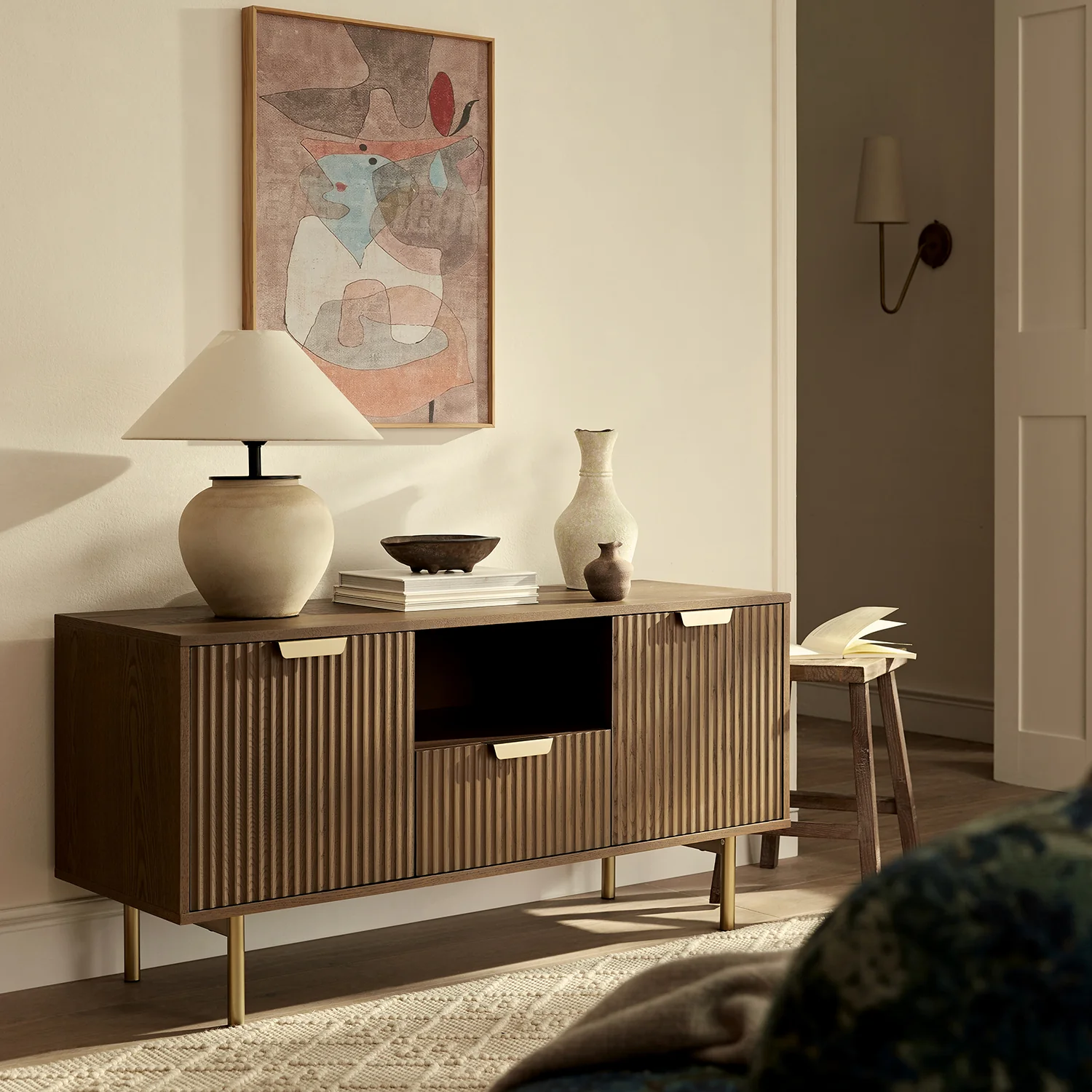 Richmond Ridged 120cm Wide TV Media Unit, Dark Ash