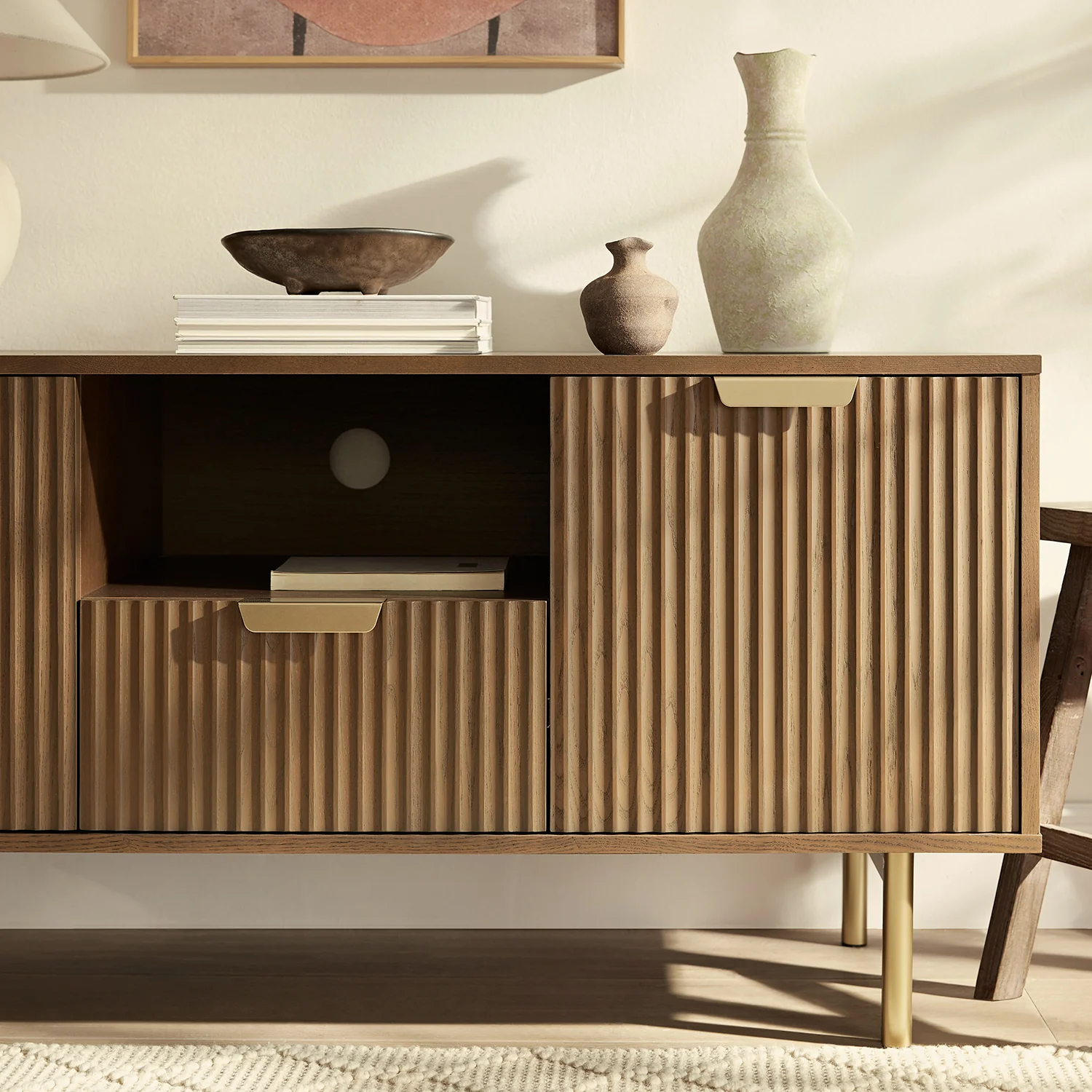 Richmond Ridged 120cm Wide TV Media Unit, Dark Ash - Image 6
