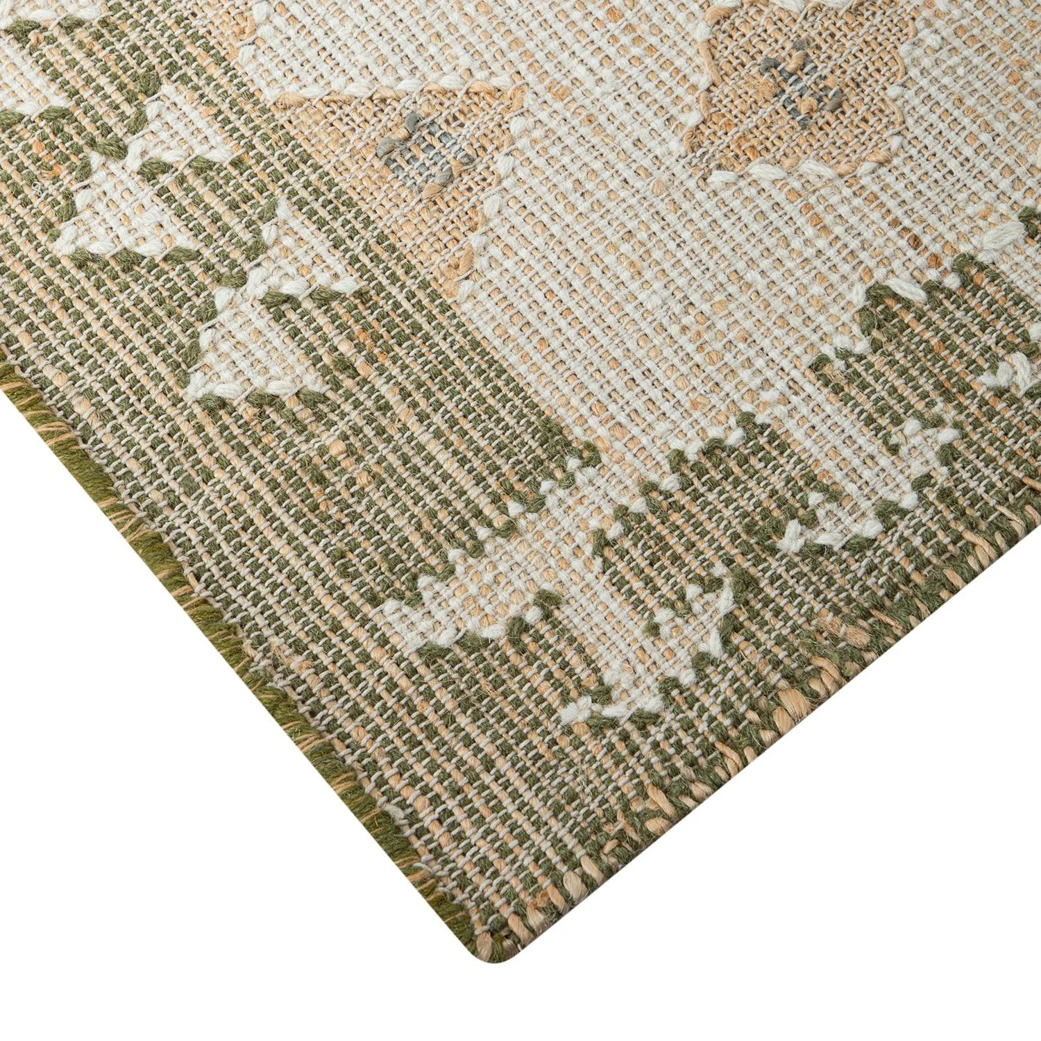 Safi Kilim Traditional Handwoven Jute & Cotton Natural & Olive Green Rug - Image 4