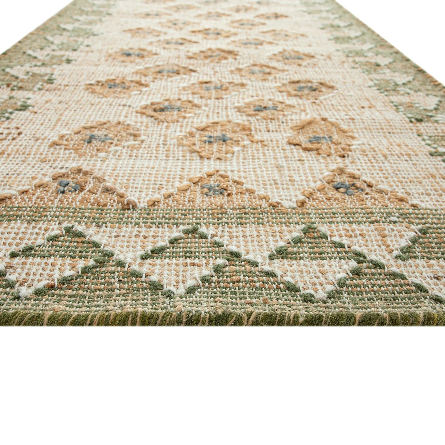 Safi Kilim Traditional Handwoven Jute & Cotton Natural & Olive Green Runner - Image 4