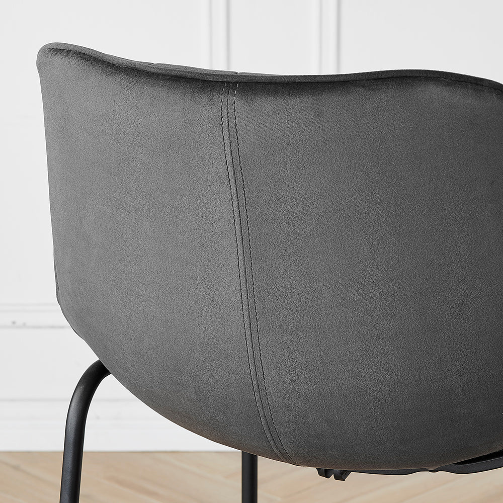 Sutton Set of 2 Bar Stools with Fluted Back (Grey Velvet) - Image 3