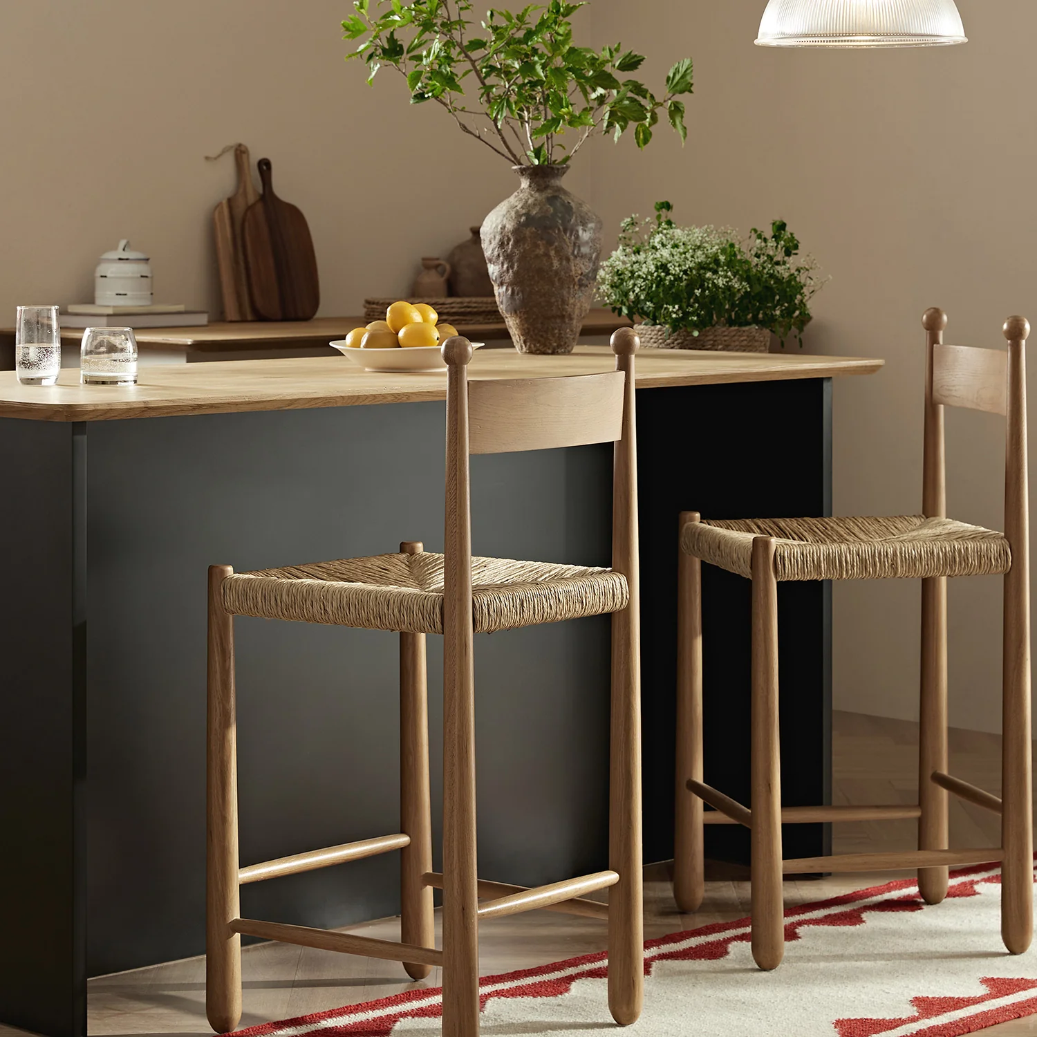 Tama Counter Stool, Woven Seagrass | Natural Oak Frame