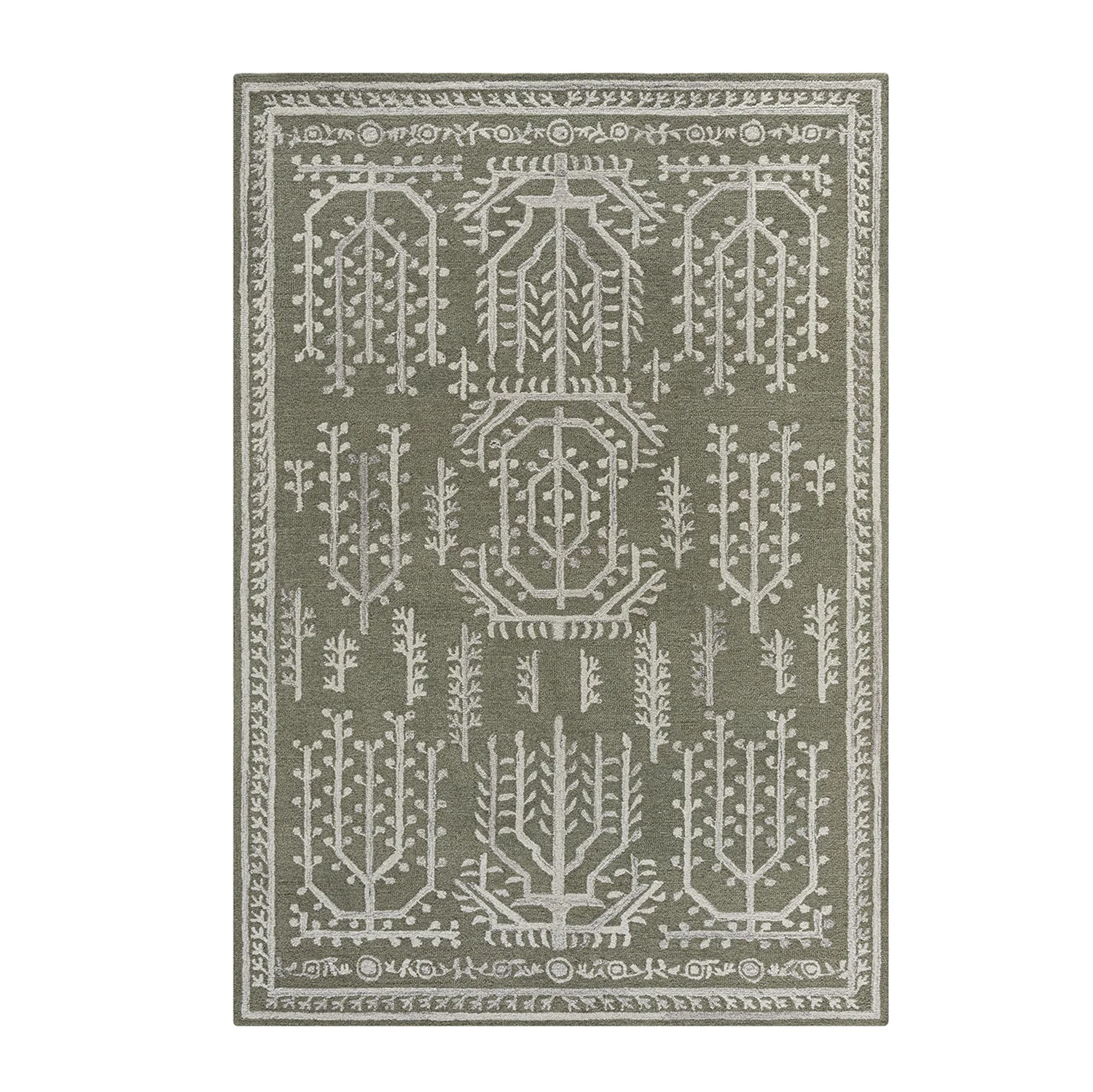 Varanasi Green Traditional Hand Tufted Wool Rug