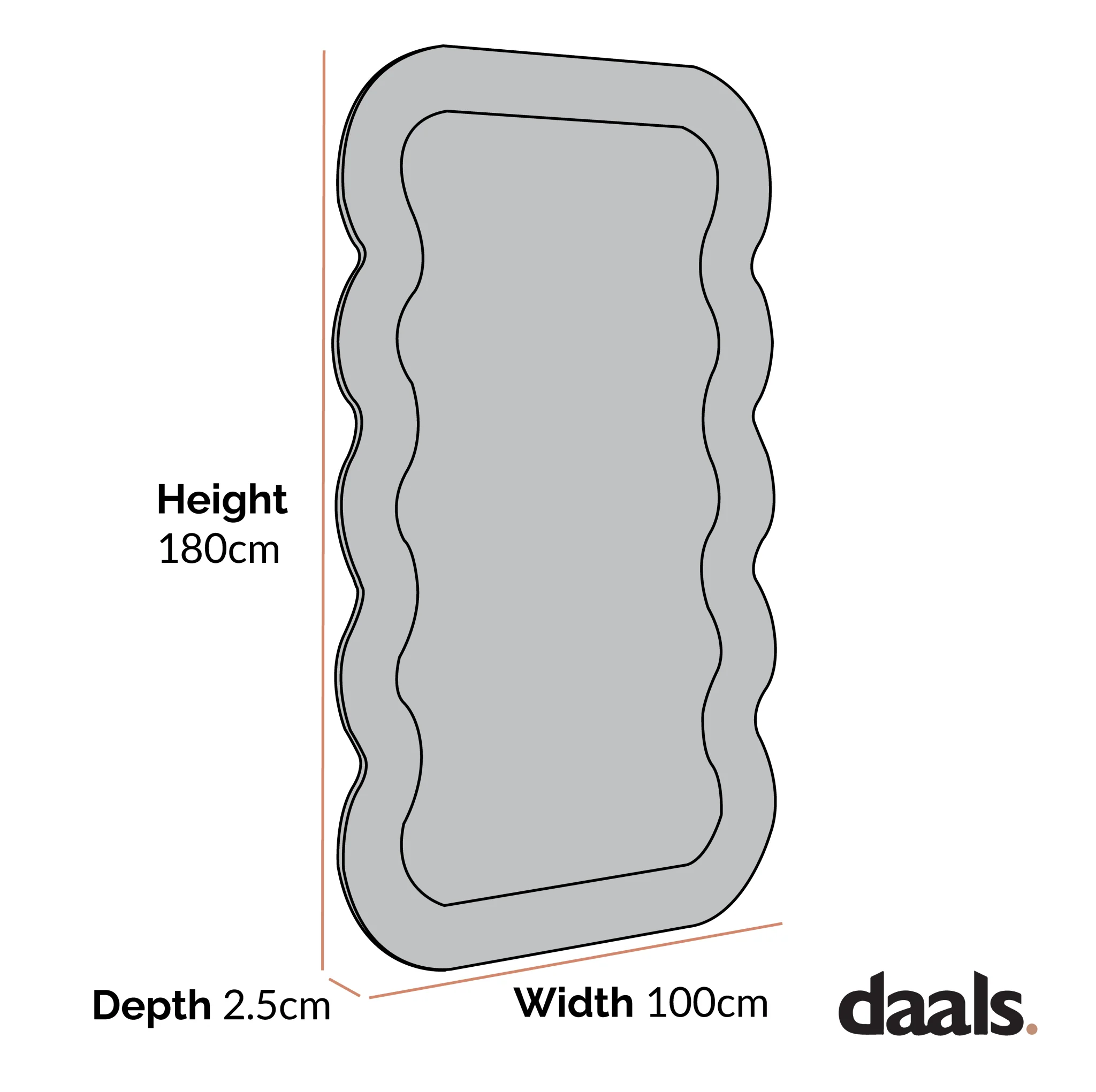 Venus Full Length Wave Mirror 180 x 100 cm, Washed White - Image 5